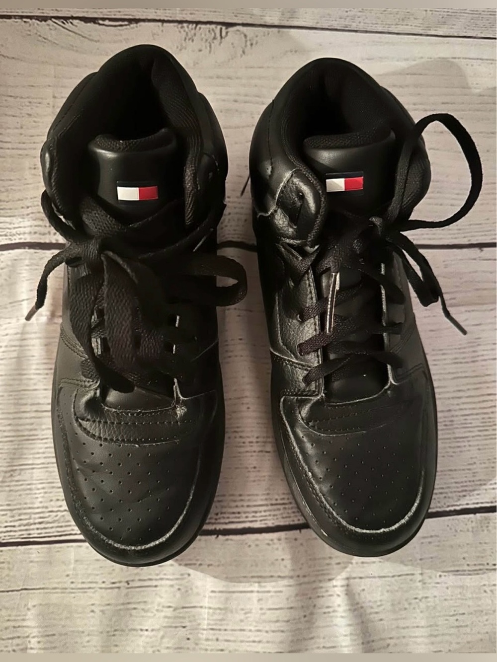 Tommy Hilfiger Kids Black Leather High-Top Sneakers with Flag Logo